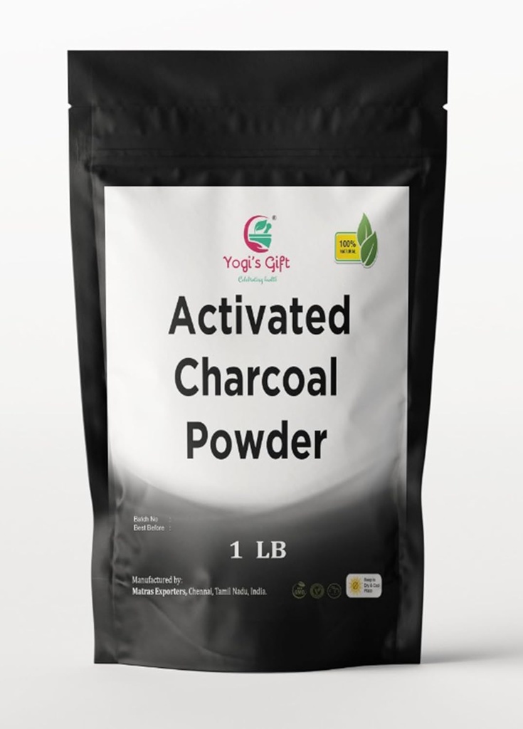 Aktiverad kolpulver 1 LB | Grounded Activated Charcoal Powder för Facial Scrub, Skin & Soap Making | Coconut Shells Based | Av Yogi's Gift®