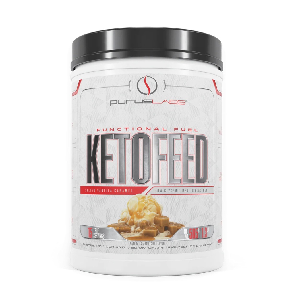 Purus Labs KetoFeed Protein | Keto Low Glycemic Protein Meal Replacement | Low Carb, 0 Sugars | Tillagda MCTs | 20g Whey Protein (Salted Vanilla Caramel)