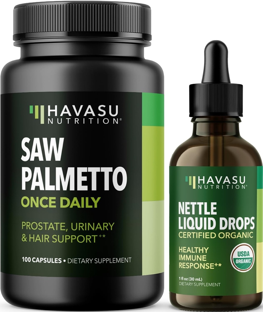 HAVASU NUTRITION Sting Nettle Leaf Extract Liquid Drops (60 portioner) och Saw Palmetto kapslar (100 portioner)