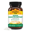 Country Life Chewable Papaya Enzymes for Digestion Support - Natural Pineapple & Papaya Flavor, hävdar med näringsabsorption, innehåller Papain & Protease - 200 Ct