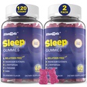 Melatonin Free Sleep Aid Gummies för vuxna, Sugar Free Sleeping Gummy No Melatonin, Natural Calm Gummies med Magnesium Glycinate, L-Tryptophan, L-Theanine, GABA, Ashwagandha, Valerian, 120cts