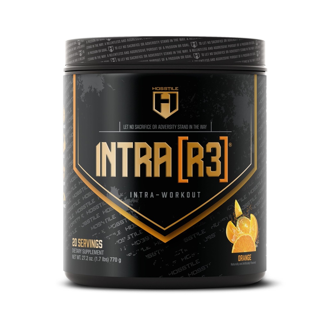 HOSSTILE Intra [R3] Intra Workout Powder, EAA & BCAA Drink med kolhydrater, Förbättra energi och uthållighet, bygg Lean Muscle & Förbättra återhämtning, Orange, 20 portioner