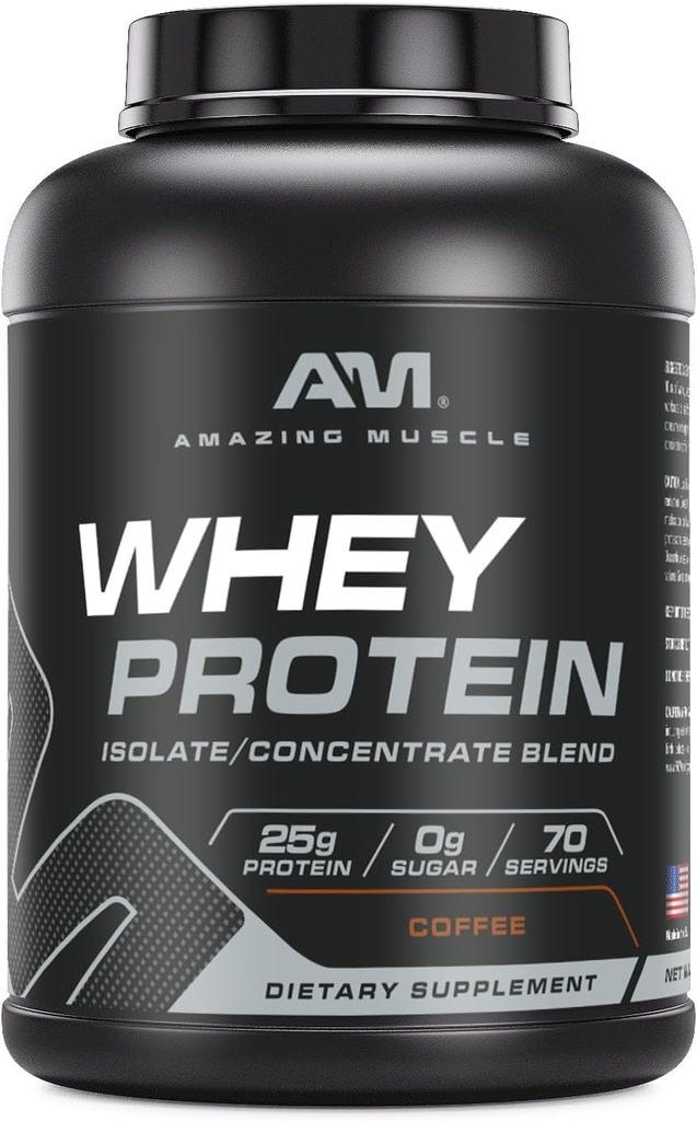 Amazing Muscle Whey Protein Isolate & Concentrate Blend | Kaffe smak | 25 G Protein | 5 LB (2,26 Kg) | Non-GMO | Gluten-Free | Made in USA