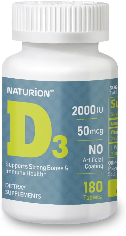 Vitamin D3 2000iu (50 mcg) 6-månaders leverans för immunstöd, hälsosam muskelfunktion och benhälsa - icke-GMO, Glutenfri, med vitamin B2 - (Mini tabletter), 180 greve