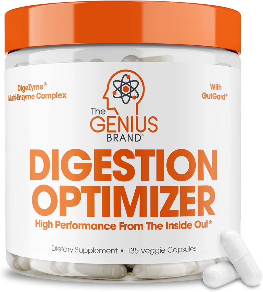 Genius Brand Genius Digestion Optimizer - Digestive Supplement för Gut Health & Immune Support - Inga Proprietära Blends - Vegan, Non-GMO & Gluten-Free - 135 Veggie Capsules