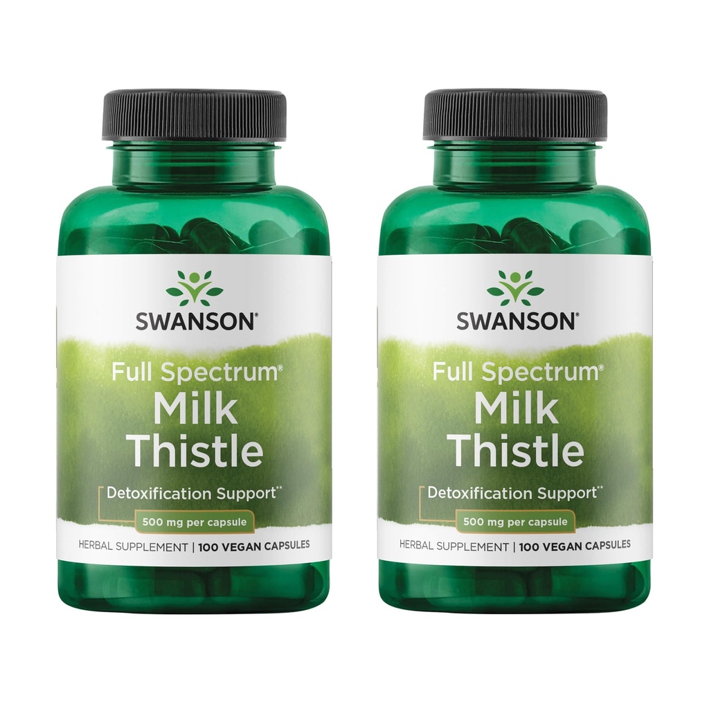 Swanson Milk Thistle - Herbal Liver Support Supplement - Natural Formel som hjälper till att upprätthålla övergripande hälsa och välbefinnande - (100 kapslar, 500 mg varje) 2 Pack