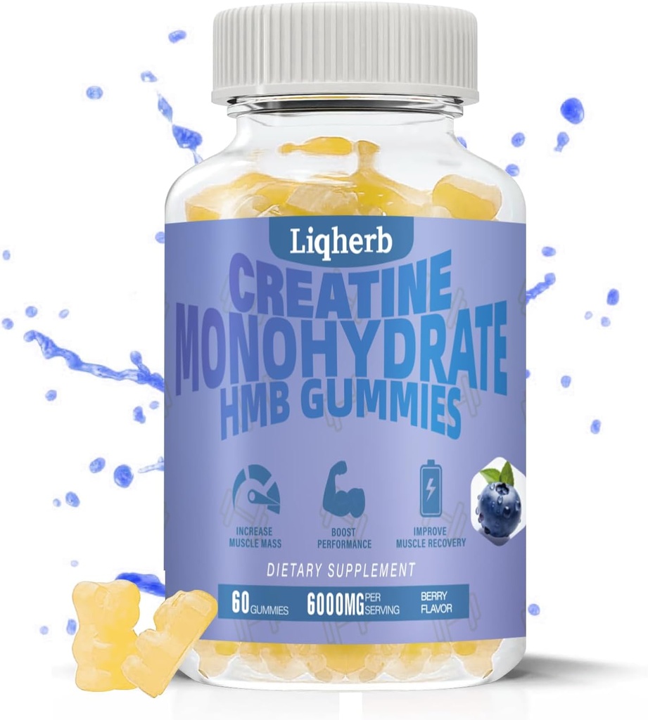 Kreatin HMB Gummies för vuxna, Kreatinmonohydrat 5000mg och HMB 1000mg stöder muskelåterhämtning, lindrar ömhet, förbättrar uthållighet, icke-GMO, Vegan, Gluten-Free, 120