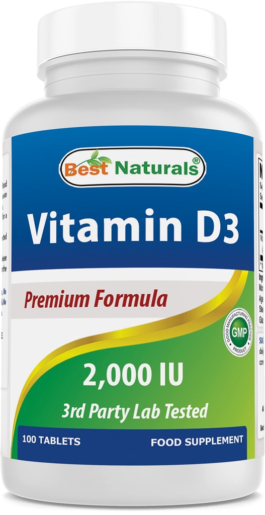Bästa naturliga vitamin D3 2000 IE (50 mcg) - 100 tabletter - 100 dagars leverans - hjälper till att stödja immunhälsa, starka ben och tänder, och muskelfunktion (100 greve 1)