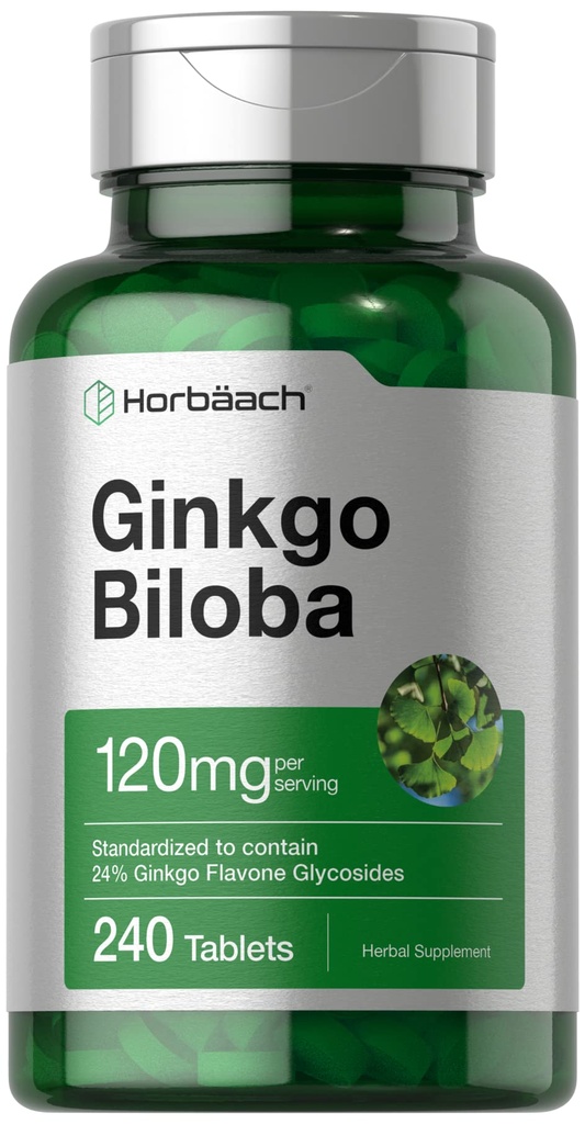 Horbäach Ginkgo Biloba Supplement | 120mg | 240 tabletter | Standardiserad Herbal Extract | Flavone Glycosides | Vegetarian, icke-GMO och Gluten Free