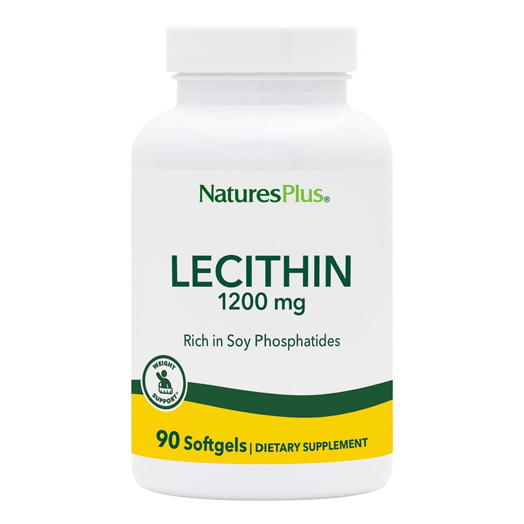 NaturesPlus Lecithin - 1200 mg, 90 Softgels - Rik i sojafosfatider - Glutenfri - 90 portioner