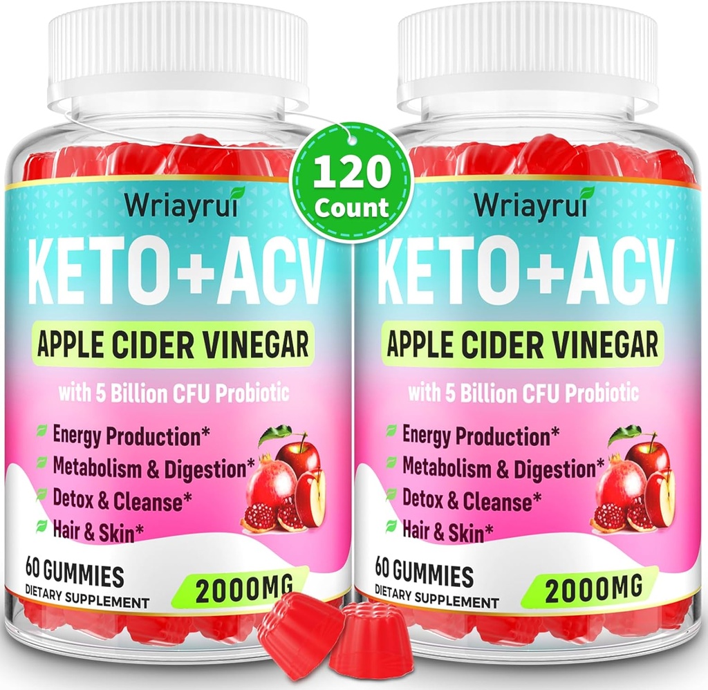 Apple Cider Vinegar Gummies, Advanced Keto ACV Gummies, ACV Gummies for Detox, Cleanse, Metabolism & Digestion, Keto Support, Formulerad med grönt te, B6 & B12, Probiotika, 120 grejer