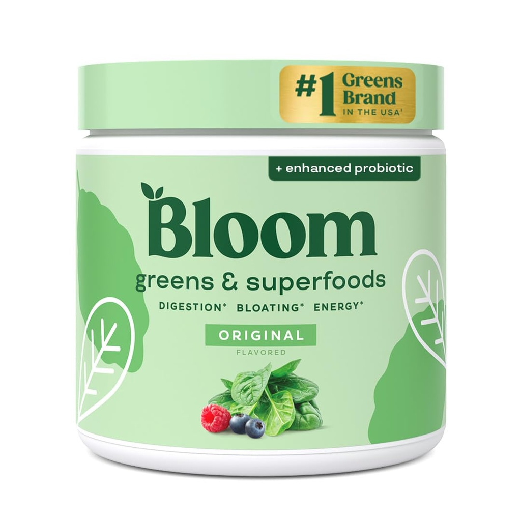 Bloom Nutrition Superfood Greens Powder, Digestive Enzymes med probiotika och prebiotika, Gut Health, Bloating Relief för kvinnor, Chlorella, Green Juice Mix med Beet Root Powder, 30 SVG, Original