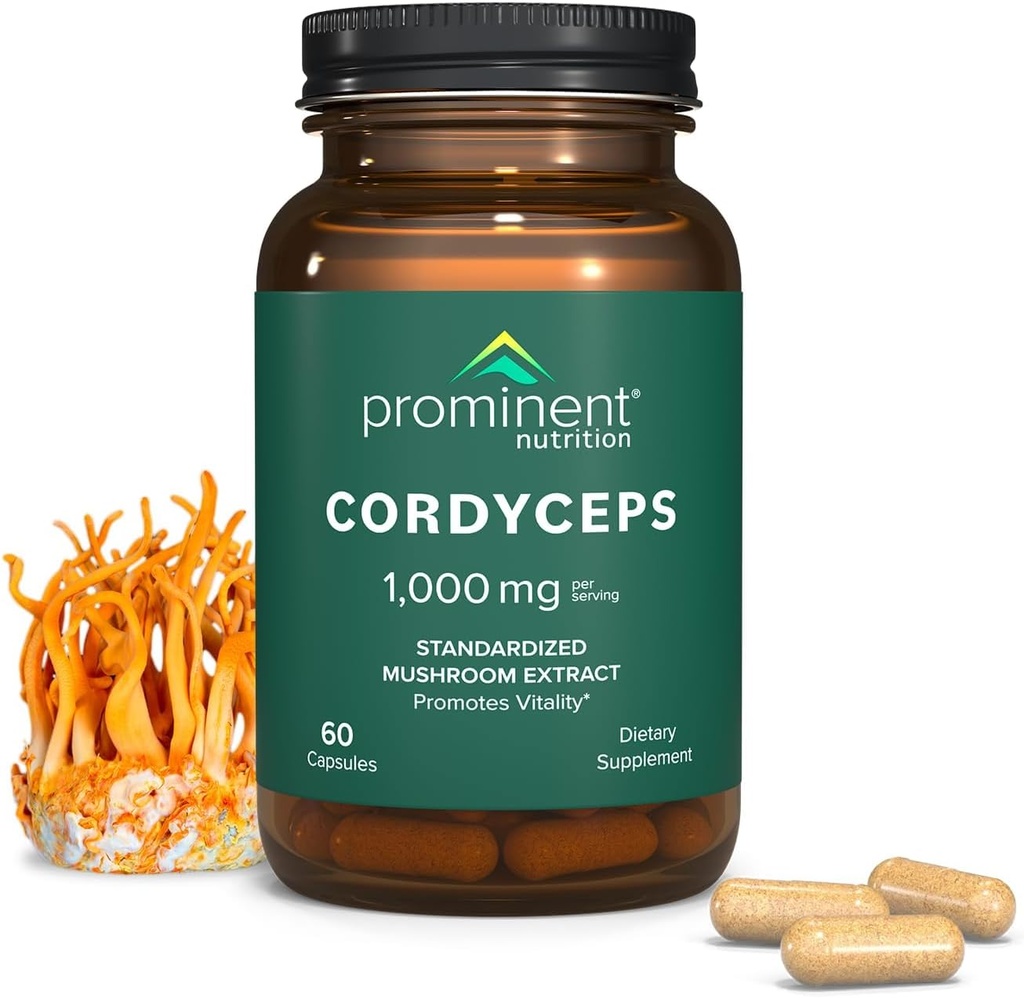 Prominent Nutrition Cordyceps Supplement - främjar Vitalitet - 1000 mg, 60 greve