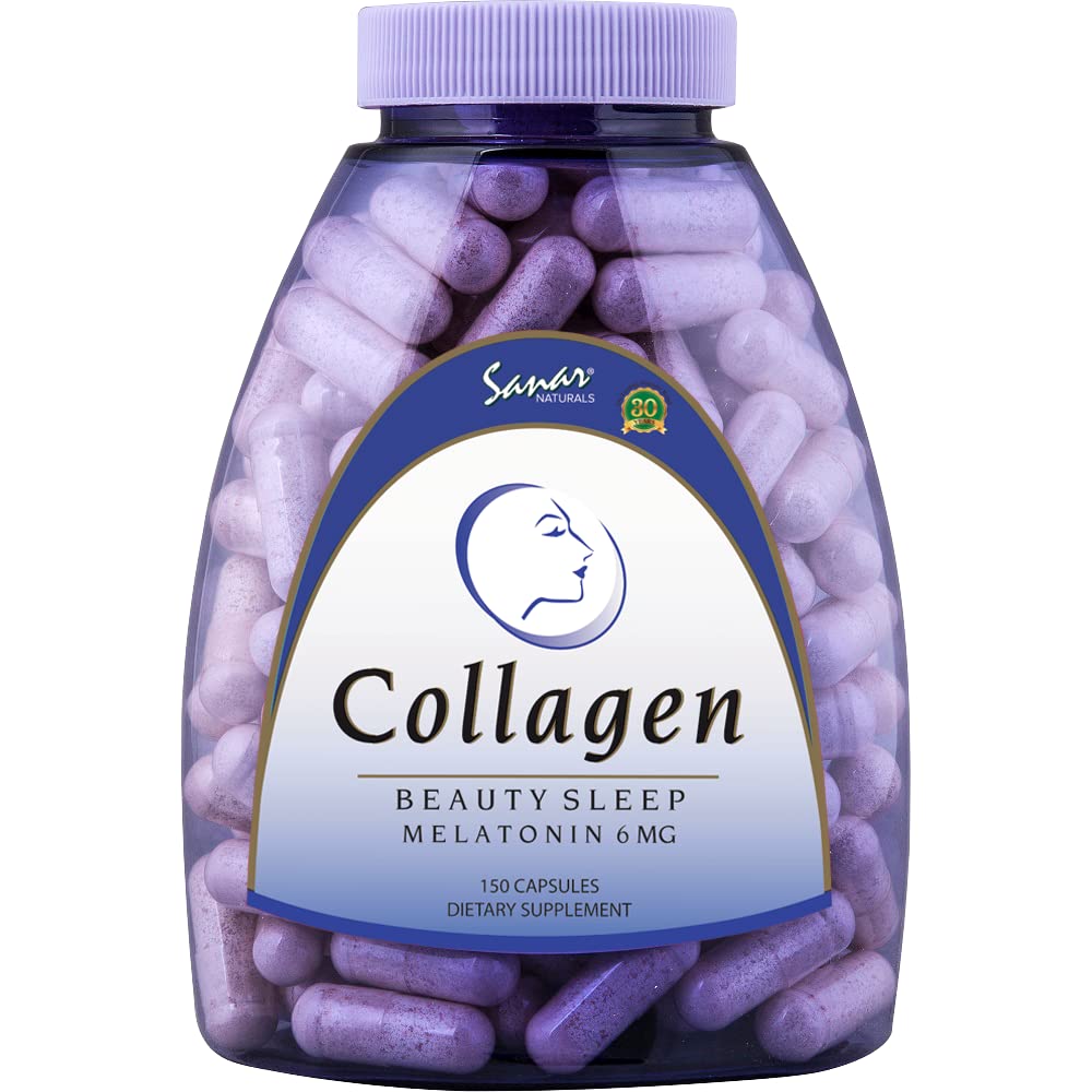 Sanar Naturals Collagen Pills Beauty Sleep med Melatonin 6 mg - Boost Hair Skin Nails Joints - Hydrolyzed Collagen Peptides Supplement, 150 kapslar