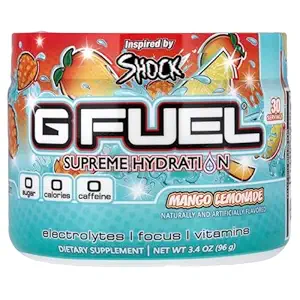 G Fuel Mango Lemonade Supreme Hydration, Electrolyte Powder Mix för energi och fokus, socker och koffeinfri tillägg med viktiga vitaminer och mineraler, Mango Lemonade Flavor, 3,4 oz - 30 portioner
