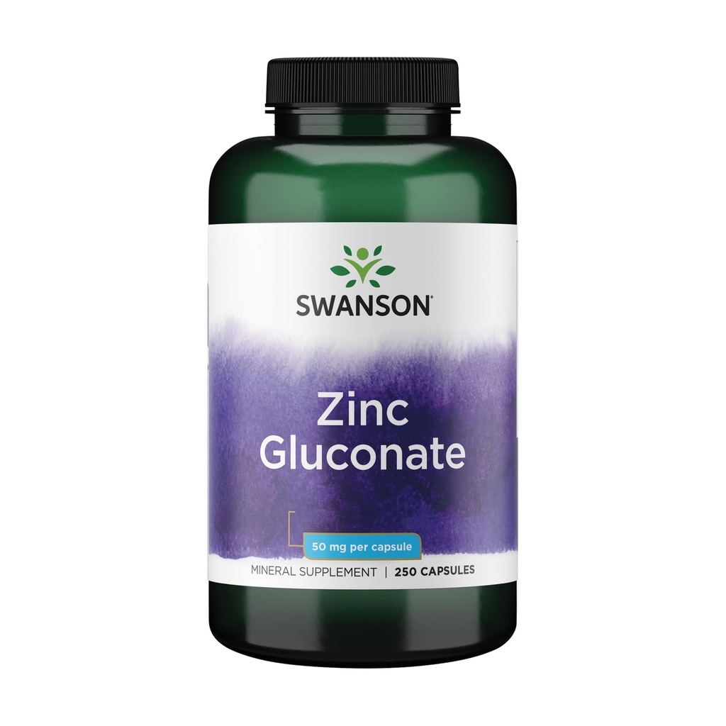 Swanson Zinc Gluconate - Mineral Supplement Promoting Prostate Health, Vision Health och Immune Support - Gluconate Form för optimal absorption - (250 kapslar, 50 mg vardera)