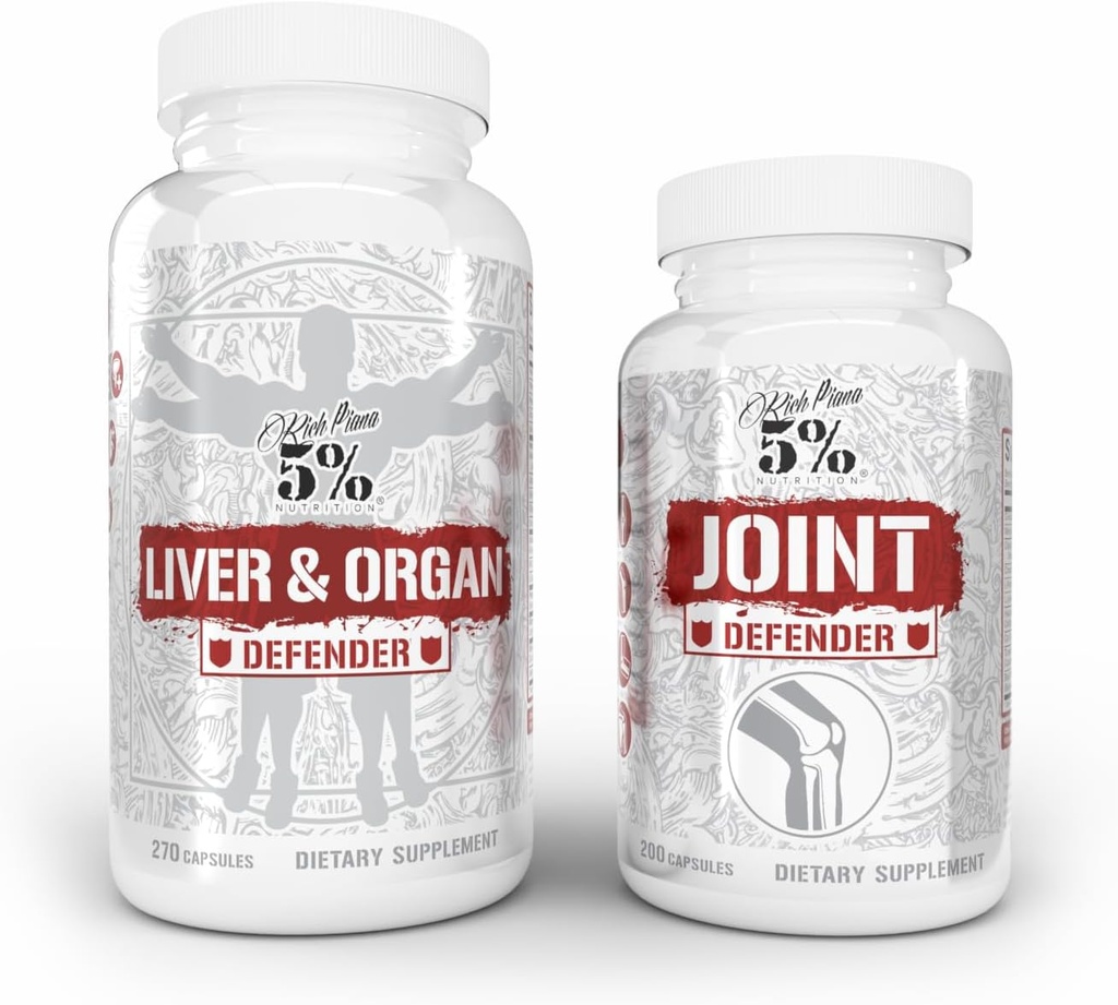 5% Nutrition 2-Stack | Liver & Organ Defender med NAC + Joint Defender | Liver, Kidney och Heart Support + Collagen, Glucosamine, Chondroitin, MSM, Hyaluronic Acid, Turmeric Curcumin w / Bioperine
