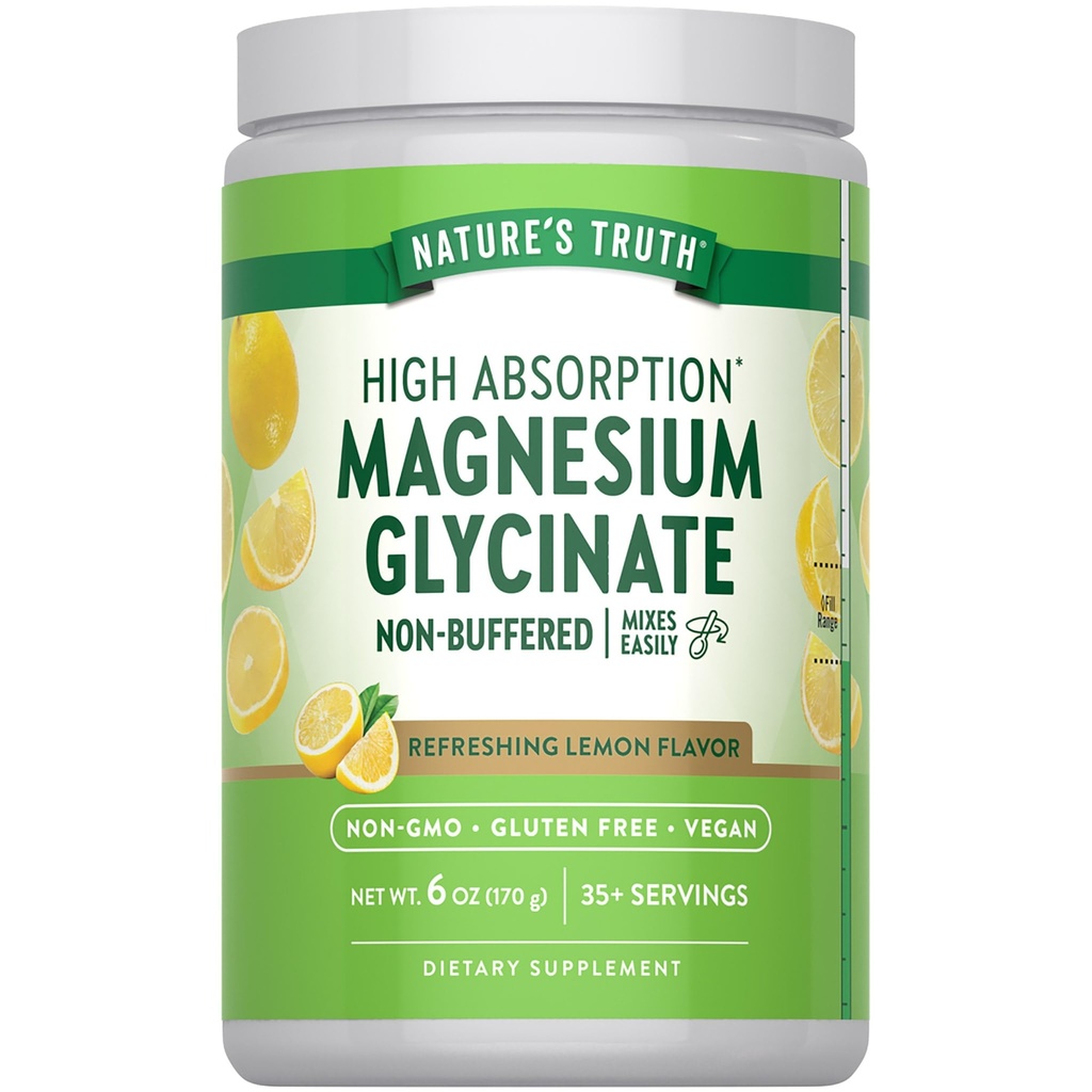 Nature's Truth Magnesium Glycinate Powder | 6 oz | Lemon Flavor | High Absorption | Vegan, Non-GMO, Gluten Free Supplement