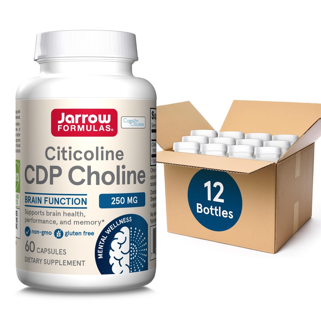 Jarrow Formulas Citicoline CDP Choline 250 MG, CDP Choline Supplement stöder hjärnhälsa, prestanda och minne, 60 kapslar, upp till en 60-dagars leverans (Pack of 12)