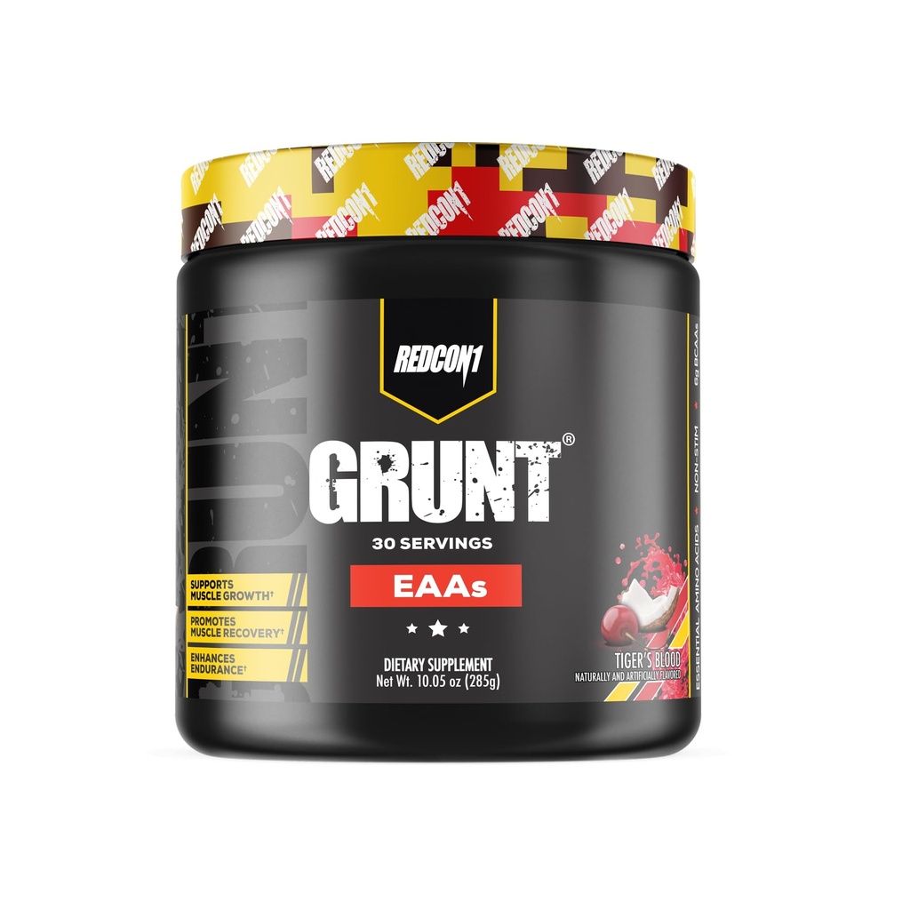 REDCON1 Grunt EAAs, Tiger's Blood - Sugar Free, Keto Friendly Essential Amino Acids Powder - Post Workout Powder Innehåller 9 aminosyror för att hjälpa tåg, återhämta sig, Upprepa (30 portioner)