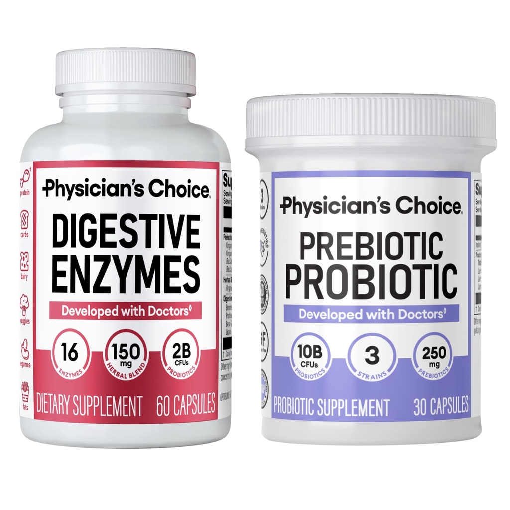 Läkares CHOICE Prebiotic-Probiotic + Digestive Multi-enzymes 60CT - Digestive Health Bundle