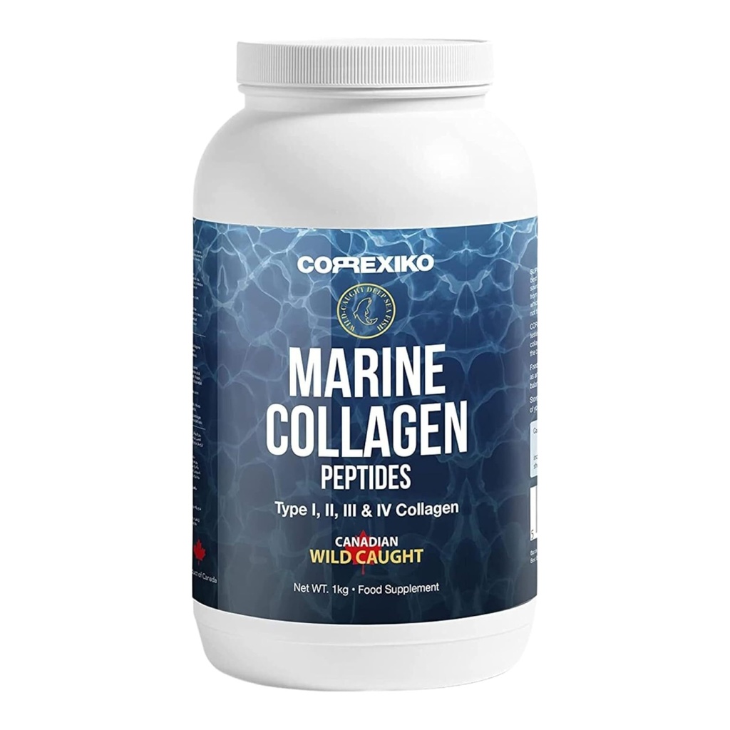 Hydrolyserad Marine Collagen Peptides Powder. Canadian Wild-Caught Fish Skin (Not Scales)-Colageno Hidrolizado en Polvo-Vital Protein Supplement för hud, hår, gemensamma och matsmältning, Marine Powder (1kg)