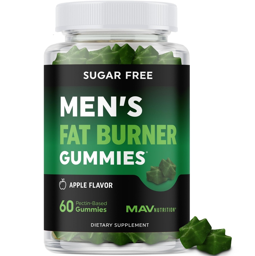 Mäns Fat Burner Gummies för viktminskning | Green Tea, Green Coffee Bean, Garcinia Cambogia & Ketones | Belly Fat Burner för Män Viktminskning Gummies | Apple Flavored, Pectin-Based | 60 Gummies