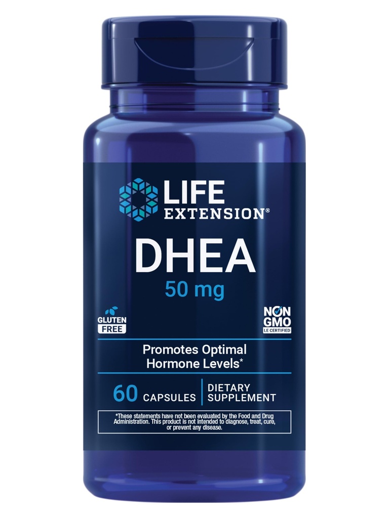 Life Extension DHEA 50 mg - Hormonbalans Supplement, Memory, Muscle Mass och Ben Density Support, Healthy Sex Drive, Gluten-Free, Non-GMO, 60 Capsules