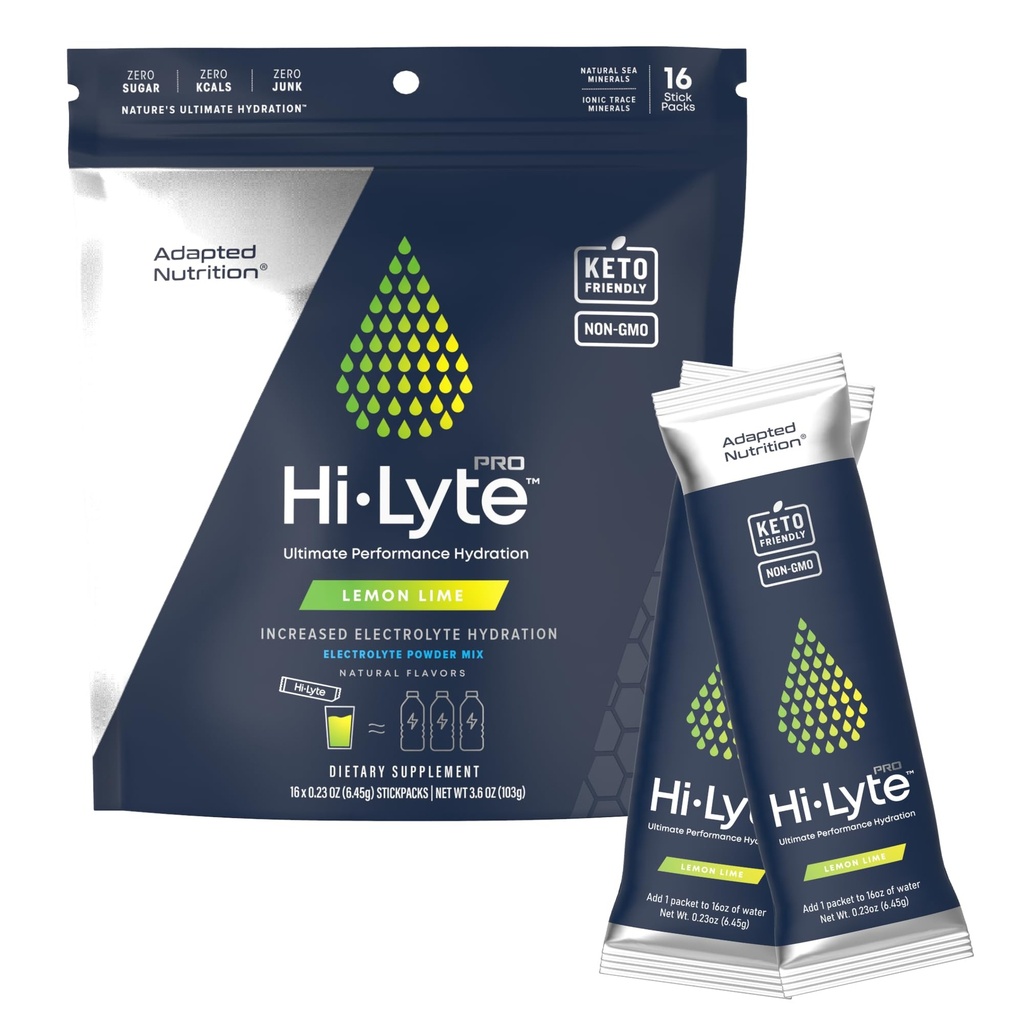Anpassad Nutrition Hi-Lyte Pro Hydration Packets - 16 Individuella Drink Packets | Lemon Lime | smaksatt Electrolyte Powder | Sugar-Free, Zero Carb, Zero Calorie