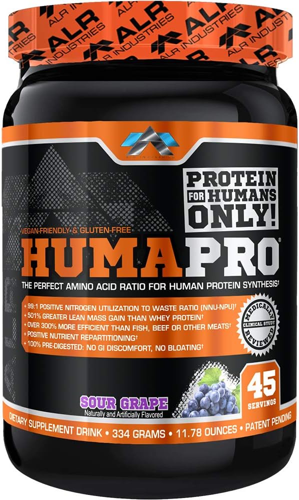 Humapro | Aminosyror Protein Matrix för människor | 99% Utilization för Lean Muscle | Vegan, Gluten Free | 334g / 45 portioner (Sour Grape)