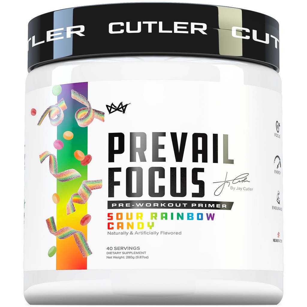Prevail Pre Workout Powder med Nootropics: Pre-Workout Drink för män och kvinnor, Cutting Edge Energy och Focus Supplement med L Citrulline, Alpha GPC, L Tyrosine | Sour Rainbow Candy, 40 skopor
