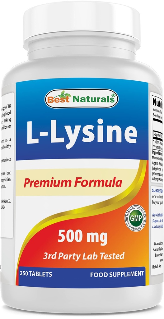 Bästa naturliga L-Lysin 500 mg 250 tabletter