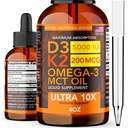 Vitamin D3 K2 Liquid Drops 5000 IE (4oz) Maximal Strength Vitamin D, K, MCT Oil & Omega 3 Bone, Heart, Joint, Muscle Support Supplement. Snabb Absorption Formel. 4 i 1 Komplex Formel Icke-GMO