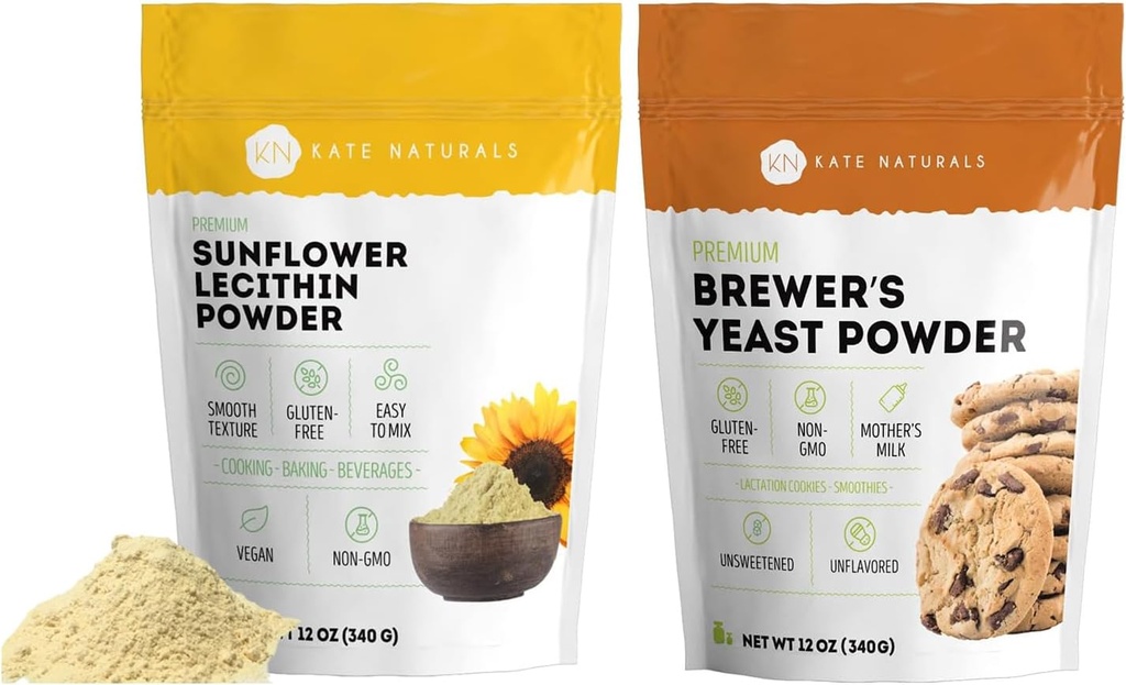 Kate Naturals Sunflower Lecithin Powder (4oz) & Brewer Yeast (12oz) Bundle