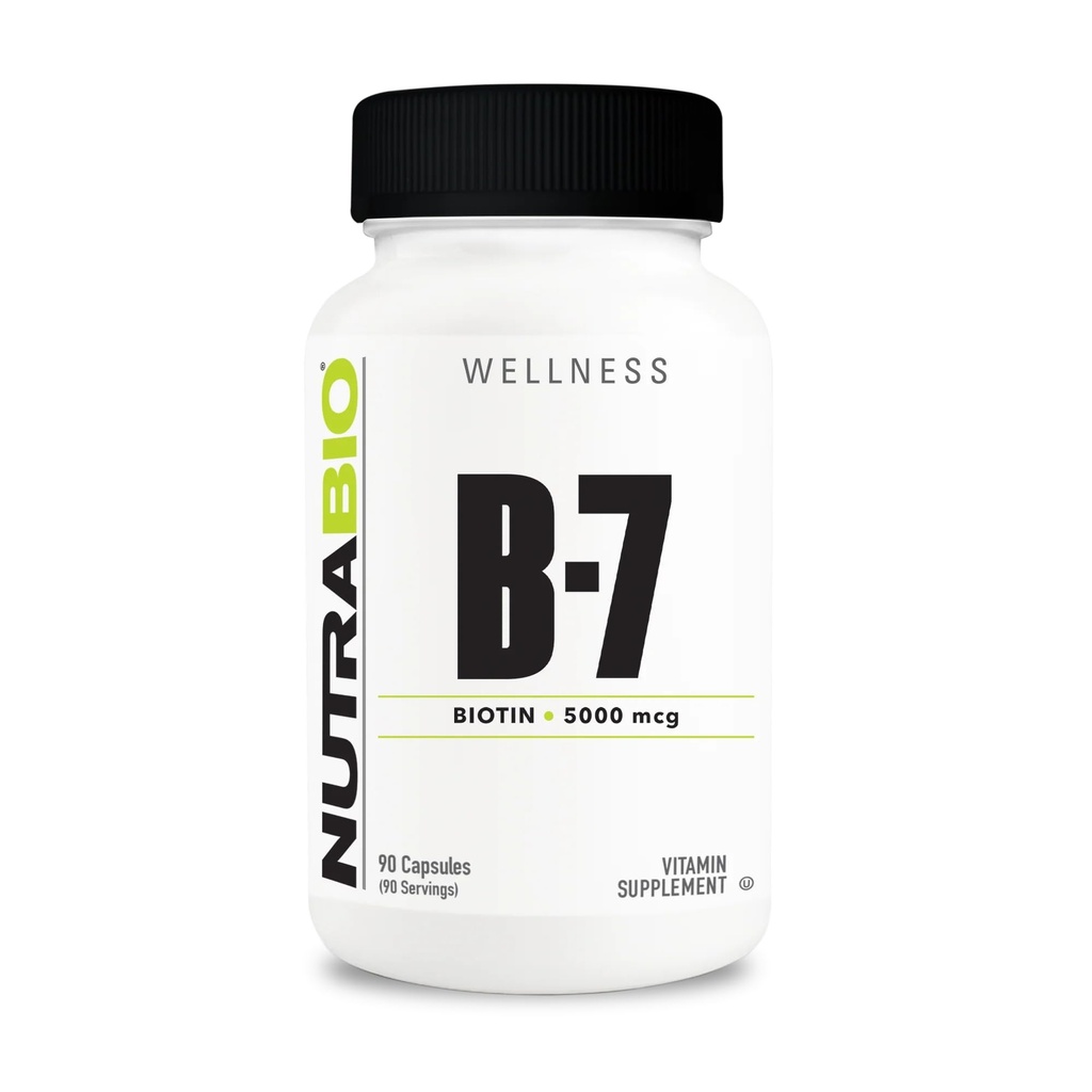 NutraBio Biotin (Vitamin B-7) Tillägg, 5000mcg - Kan hjälpa till att främja hälsosamt hår, hud och naglar, 90 grönsaks kapslar