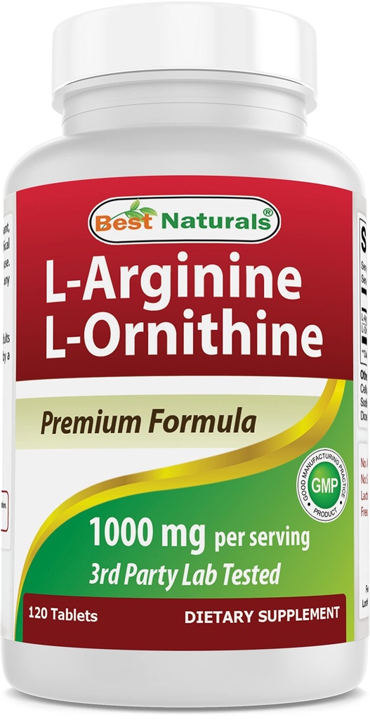Bästa naturliga L-arginin L-Ornithine - 1000mg per portion - 120 tabletter - Icke-GMO & Gluten Free (120 greve av 1)