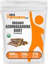 BulkSupplements.com Organic Ashwagandha Powder - Organic Ashwagandha Supplements, Källa från Ashwagandha Root - Gluten Free, 2g per Servering, 250g (8,8 oz) (Pack av 1)