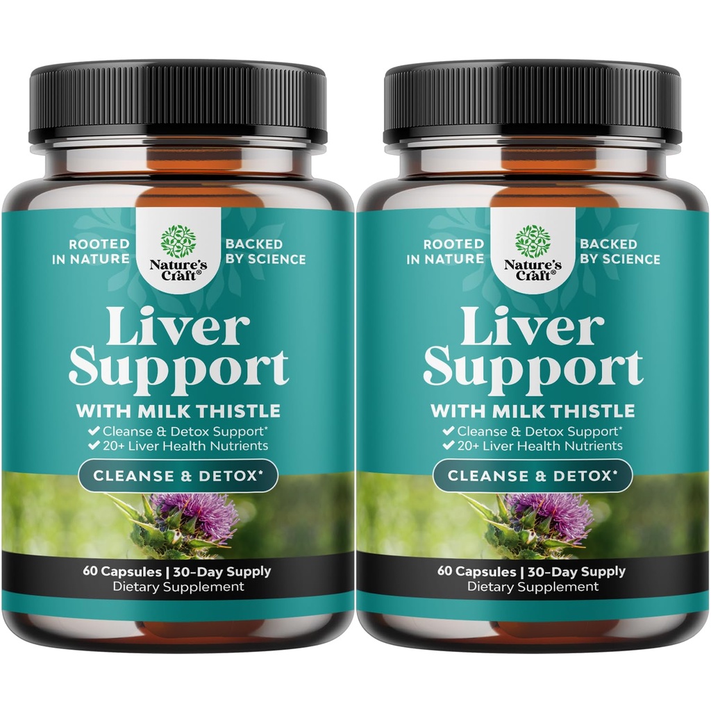 Natures Craft Liver Cleanse Detox & Repair 2 Pack Bundle - Herbal Liver Support Milk Thistle Supplement - Silymarin Milk Thistle Supplements med Dandelion Root, Choline, Beetroot & Artichoke Extract
