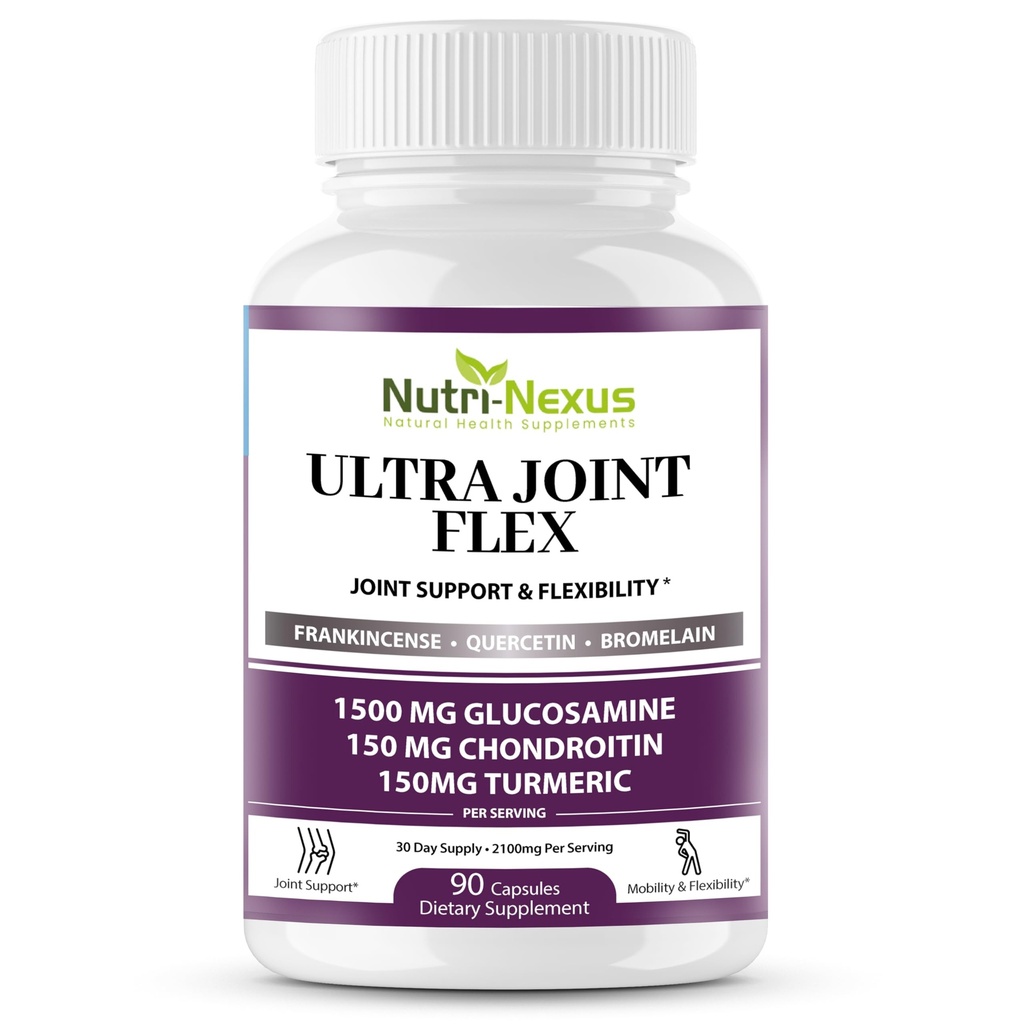 Glukosamin Chondroitin MSM Joint Supplement med gurkmeja & Boswellia - Gemensamt stöd för män och kvinnor - främjar rörlighet - Flexibilitet och komfort - Gemensam hälsa - Gjord i USA - 90 kapslar