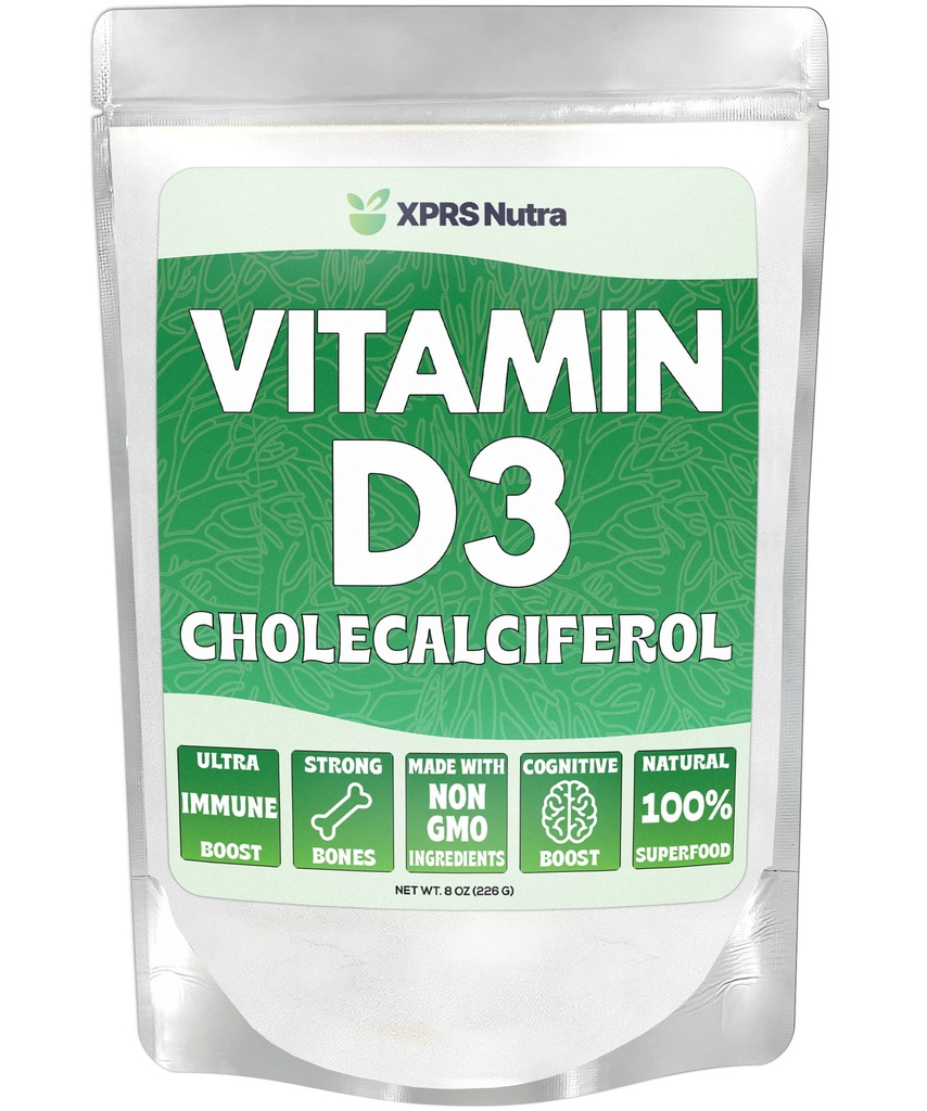 XPRS Nutra Vitamin D3 Powder (Cholecalciferol) - Osmakad VIT D för ben och immunitet - Vitamin D3 pulver för muskelfunktion - Vitamin D Supplements (8 Ounce)