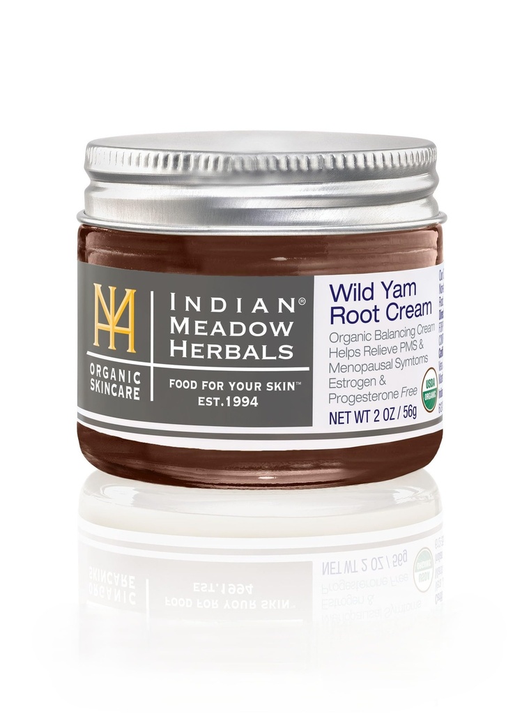 Indian Meadow Herbals Wild Yam Root Cream (2oz) - USDA Certified Organic Balancing Cream för PMS & Menopause Relief - Östrogen & Progesteron-Free. Handmade by US. Woman-ägd och Operaterad sedan 1994.