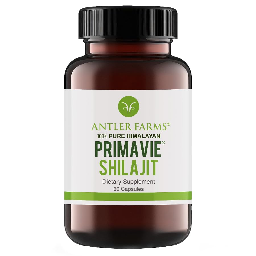 Antler Farms - 100% Pure PrimaVie Shilajit för Män Extract, 60 kapslar, 250mg - Standardiserad till 50% Fulvic Acid, Wild Harvested Resin från Himalaya, kraftfullt Adaptogenic Supplement