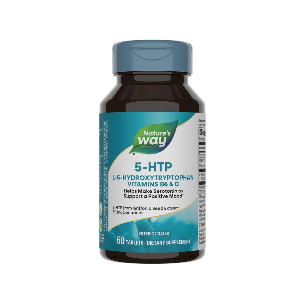 Naturens sätt 5-HTP, L-5-Hydroxytryptophan, hjälper till att göra Serotonin för att främja en positiv Outlook *, vitamin B6, vitamin C, Griffonia Bean Extract, 60 tabletter (Packaging May Vary)