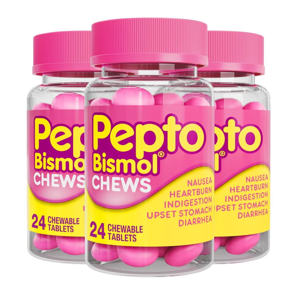 Pepto Bismol Chews, snabb och effektiv Digestive Relief från Nausea, Heartburn, Indigestion, Upset Stomach, Diarrhea, 72 Total (3 Packs av 24)