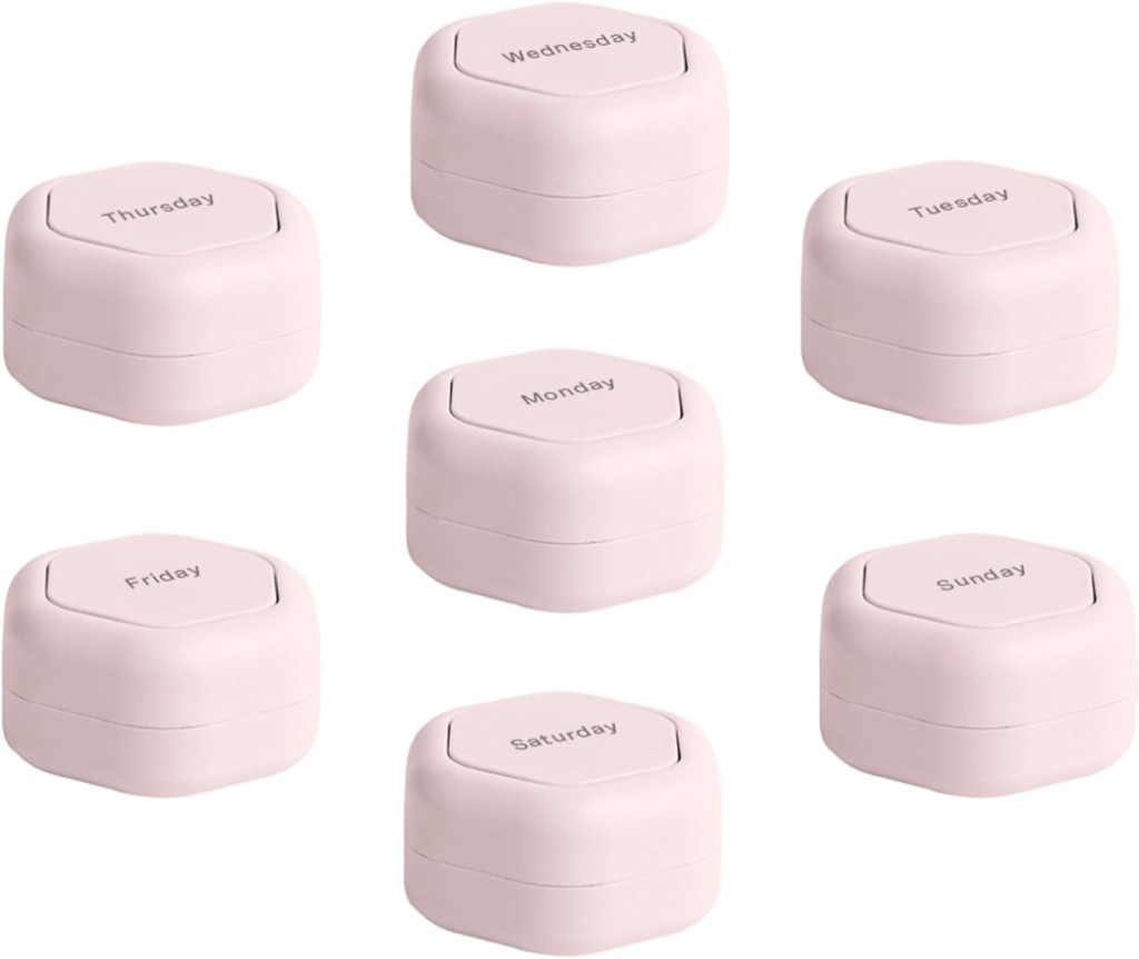 Cadence Travel Containers - Pill Case Set - Magnetic Travel Capsules,Daily Medicine Organizer for Pills, Supplements, & Vitamins - 7 Flex Smalls (0.56oz) for Weekly Pill Organizer - Petal