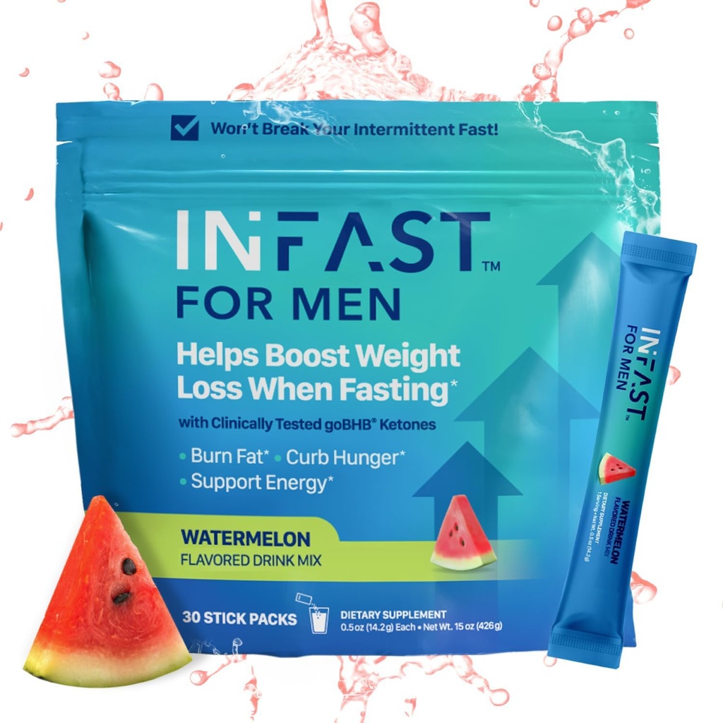 Real Ketones Intermittent Fasting Drink Mix för Män BHB Exogena Ketones Pulver med Fasting Electrolytes & Green Coffee Bean Extract för hållbar Hydration Energy och Focus (Watermelon) - 30ct