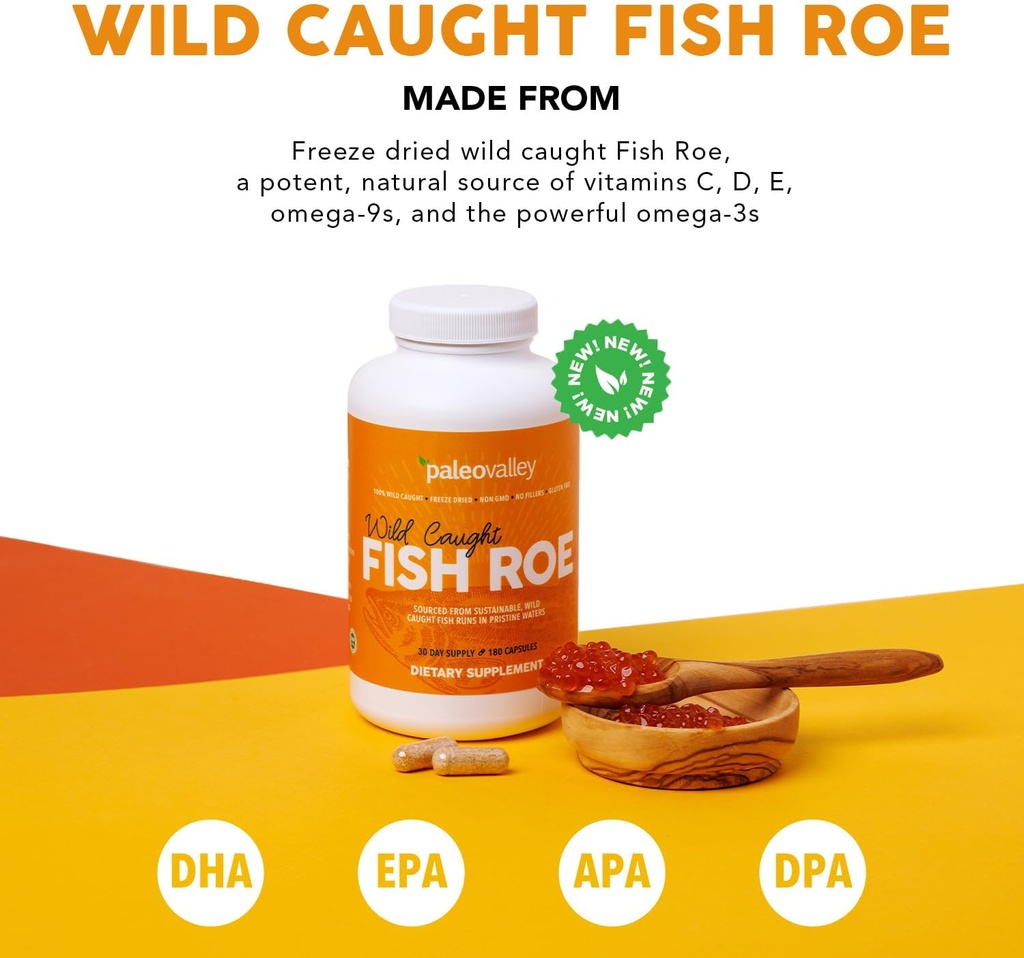 Paleovalley Wild fångade Fish Roe - DHA / EPA, Full Spectrum Omega -3 Fatty Acids - Inflammation, Vision, Mood, Immunity Boost - 28 portioner