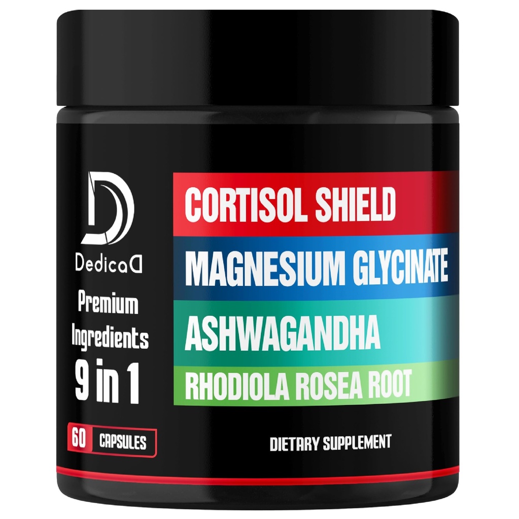 9in1 Cortisol Shield - Magnesium Glycinate & Ashwagandha med Rhodiola, Phosphatidylserine, Passion Flower, L-Theanine, Apigenin, Licorice, Magnolia - Rest Well & Mood Balance - 60 Count