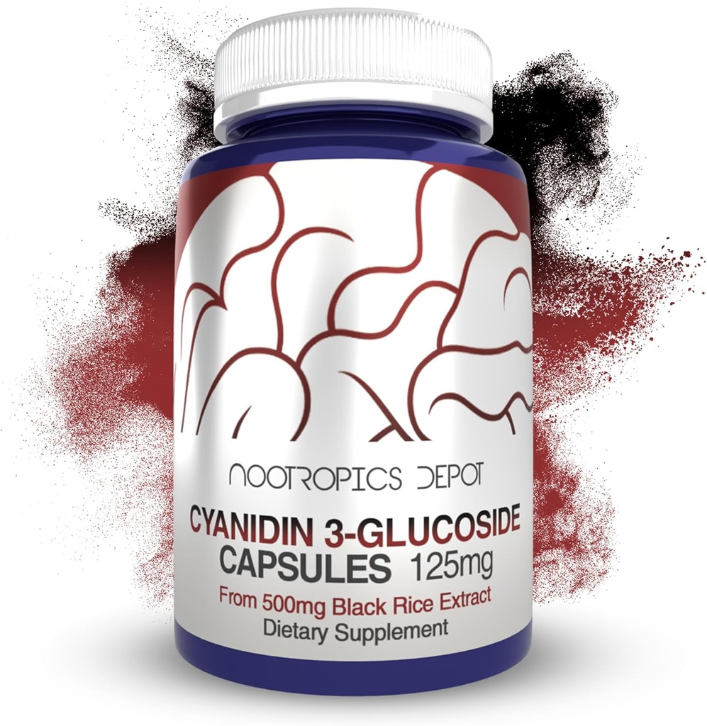 Nootropics Depot Cyanidin 3-Glucoside Capsules | 125mg | 60 greve | Black Rice Extract | C3G | Oryza Sativa | Metabolic, Vision och kognitivt stöd