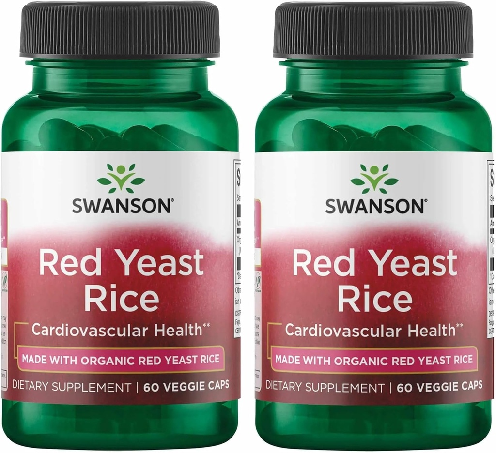 Swanson tillverkad med organisk traditionell röd jästris 600 Milligram 60 Veg kapslar (2 Pack)